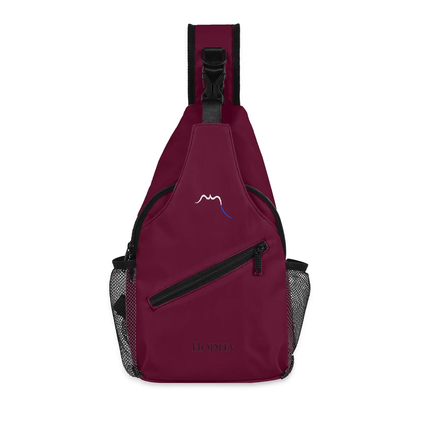 vue de face de la sacoche bandouilère hodeia coloris rouge bordeaux