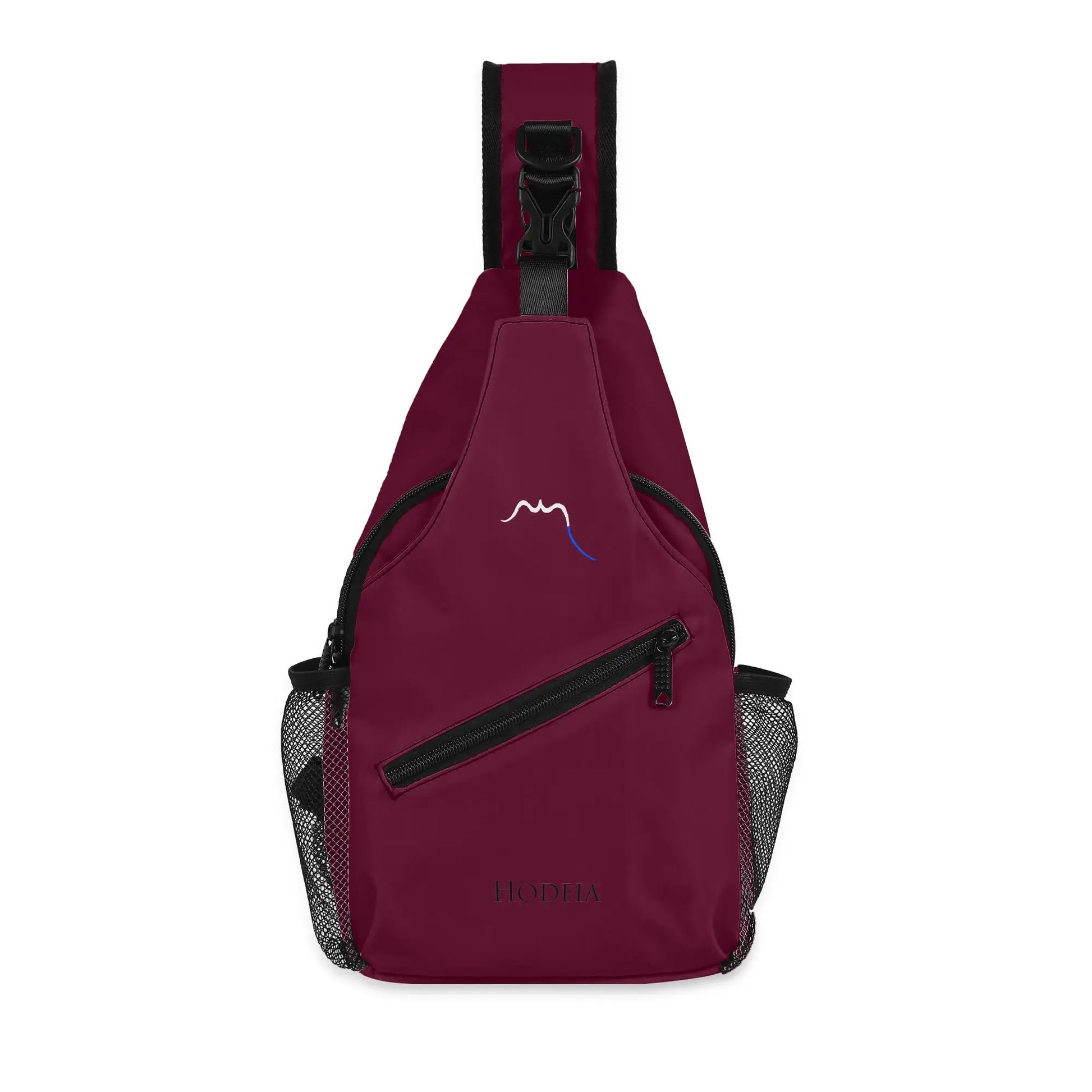 vue de face de la sacoche bandouilère hodeia coloris rouge bordeaux