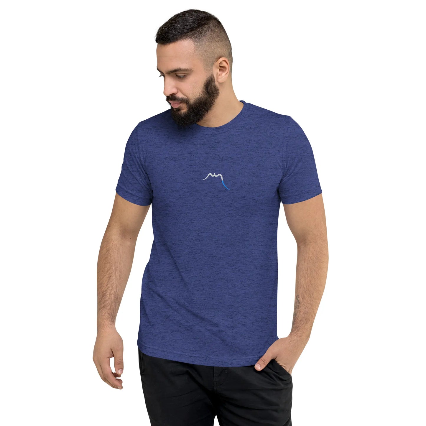 t-shirt brodé le fin porté face coloris bleu chiné