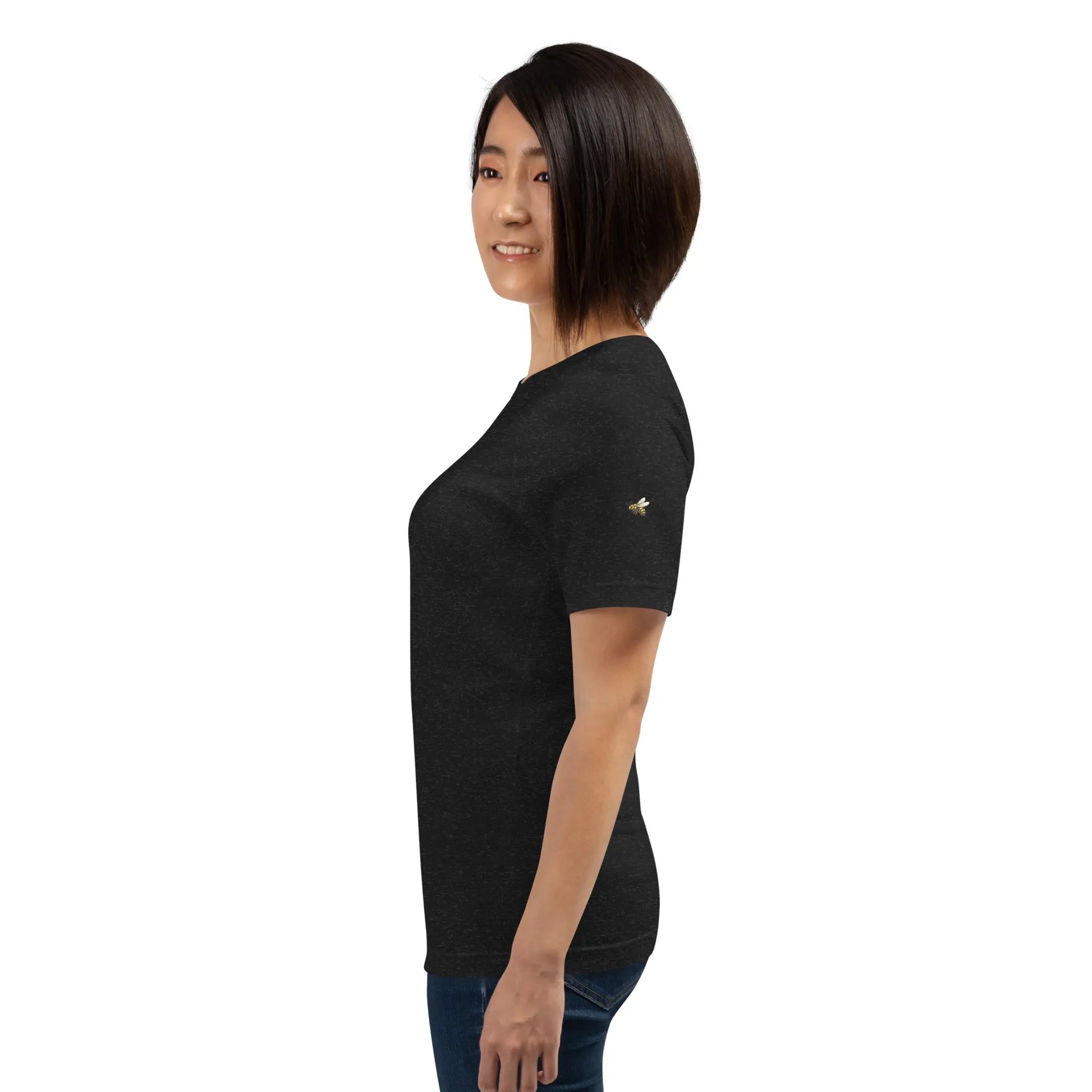 t-shirt coton femme homme basic porté côté coloris noir chiné