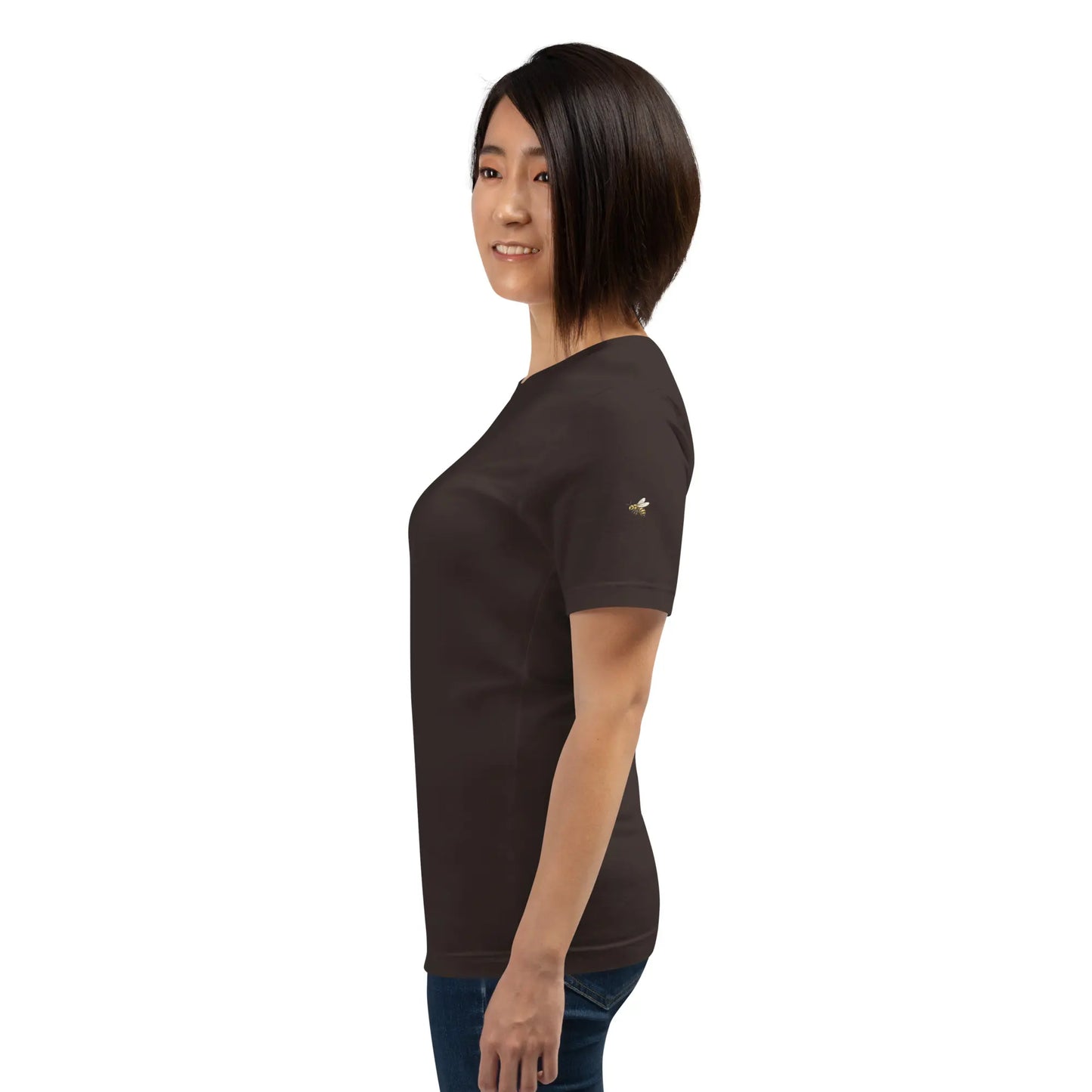 t-shirt coton femme homme basic porté côté coloris marron chocolat