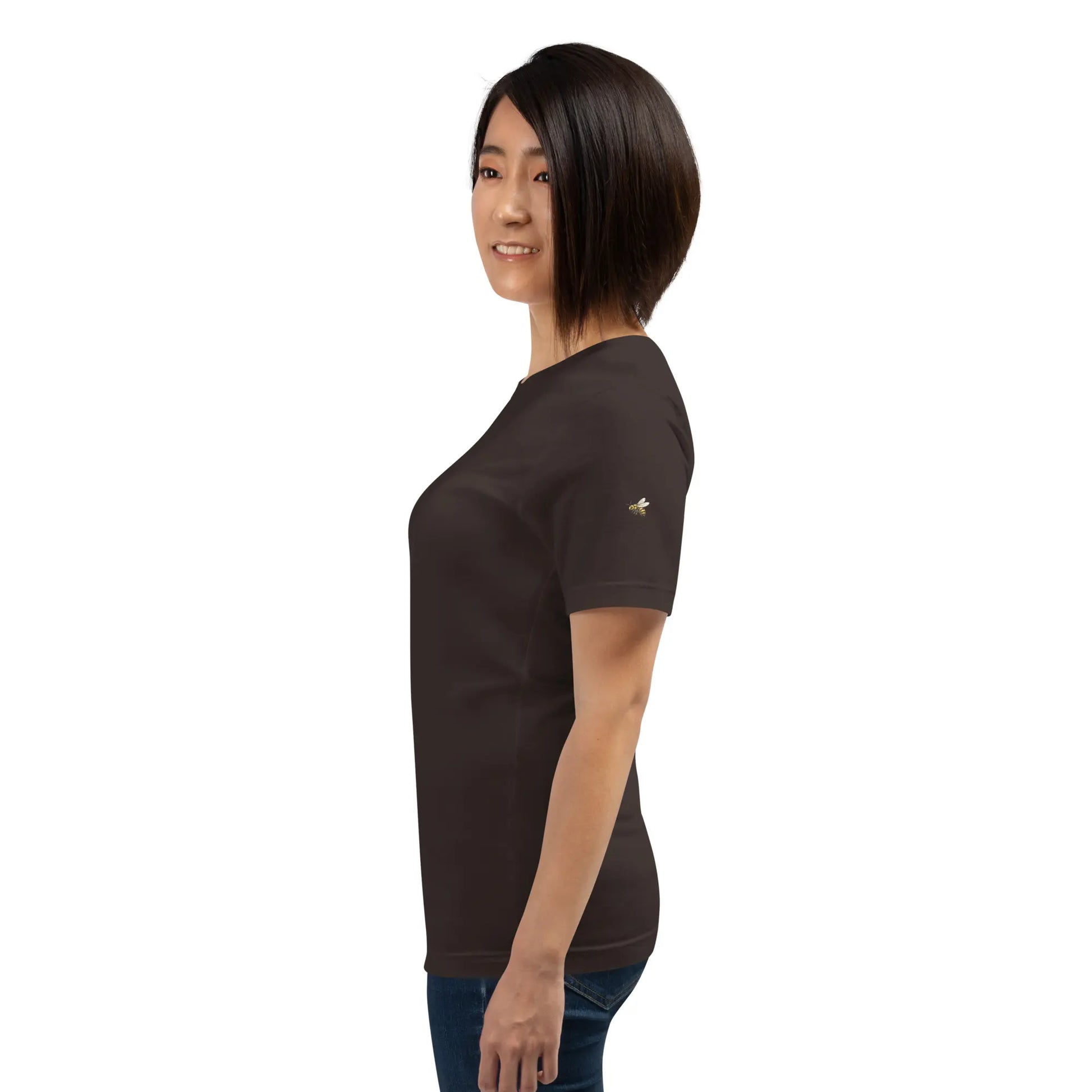 t-shirt coton femme homme basic porté côté coloris marron chocolat