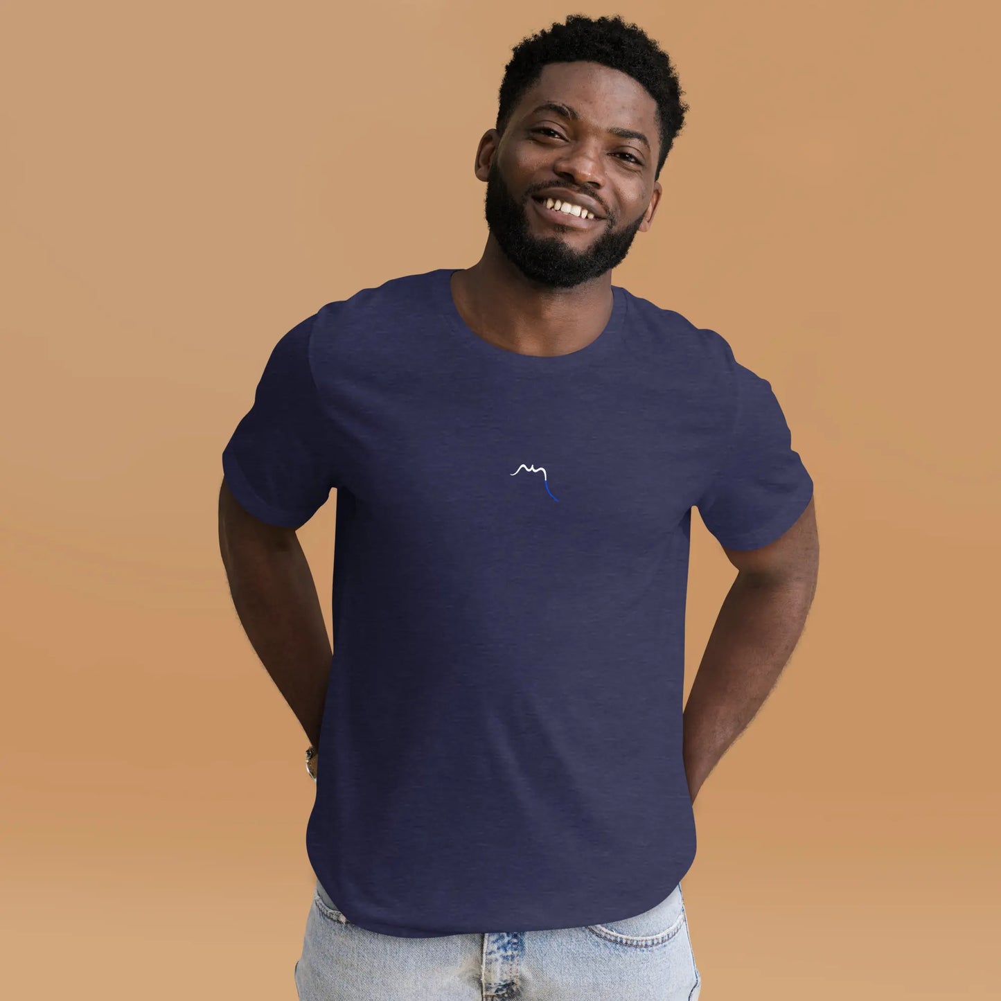 t-shirt coton femme homme basic porté face coloris bleu marine chiné
