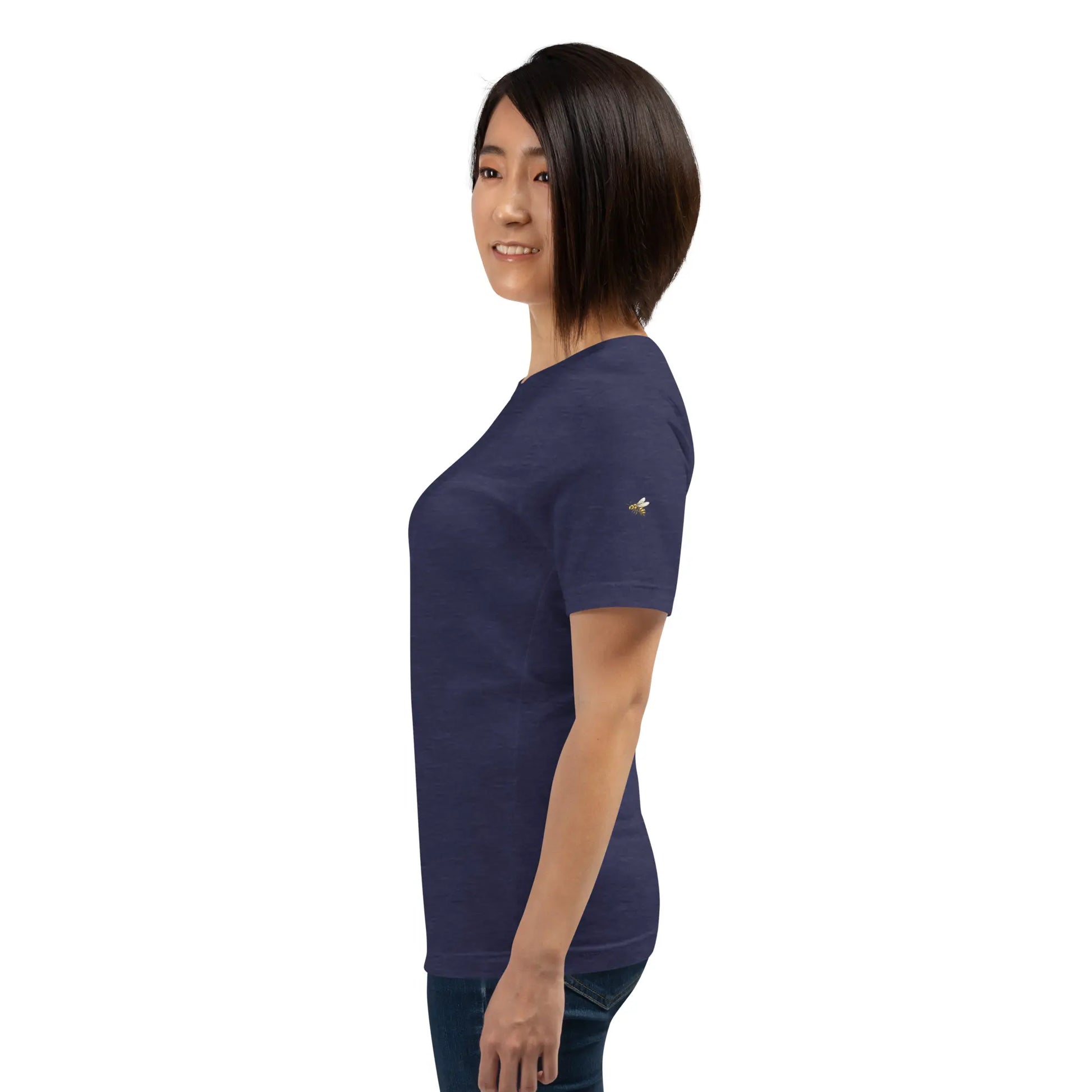 t-shirt coton femme homme basic porté côté coloris bleu marine chiné