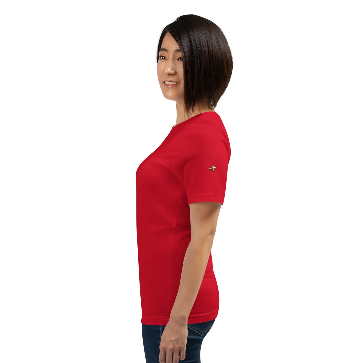 t-shirt coton femme homme basic porté côté coloris rouge