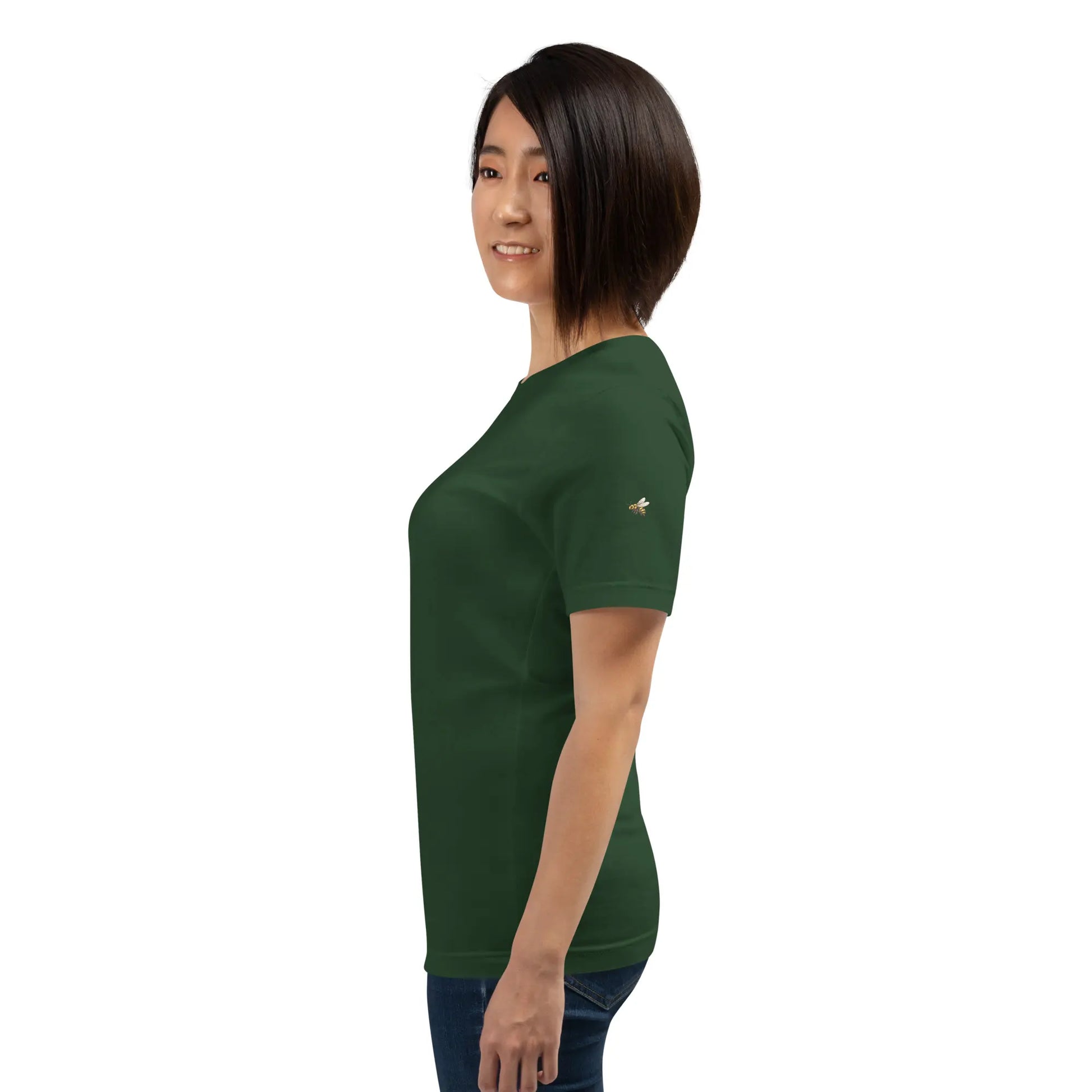 t-shirt coton femme homme basic porté côté coloris vert forêt