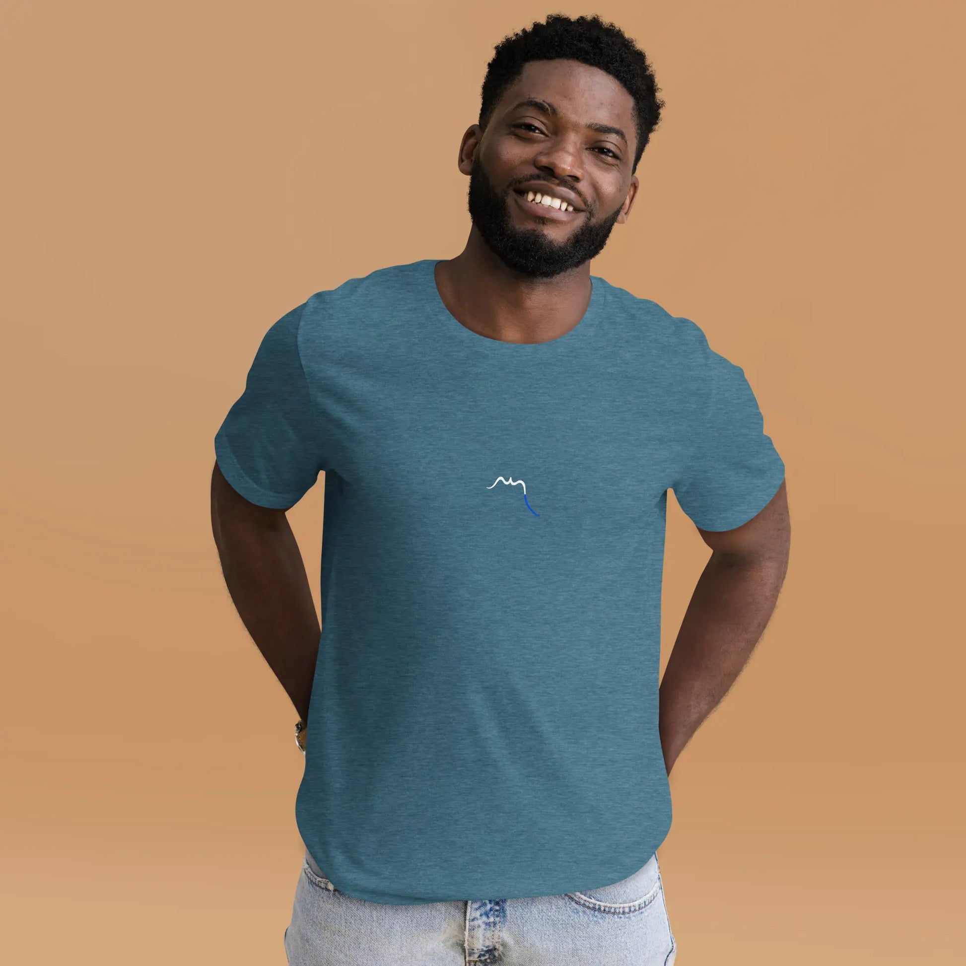 t-shirt coton femme homme basic porté face coloris bleu canard chiné