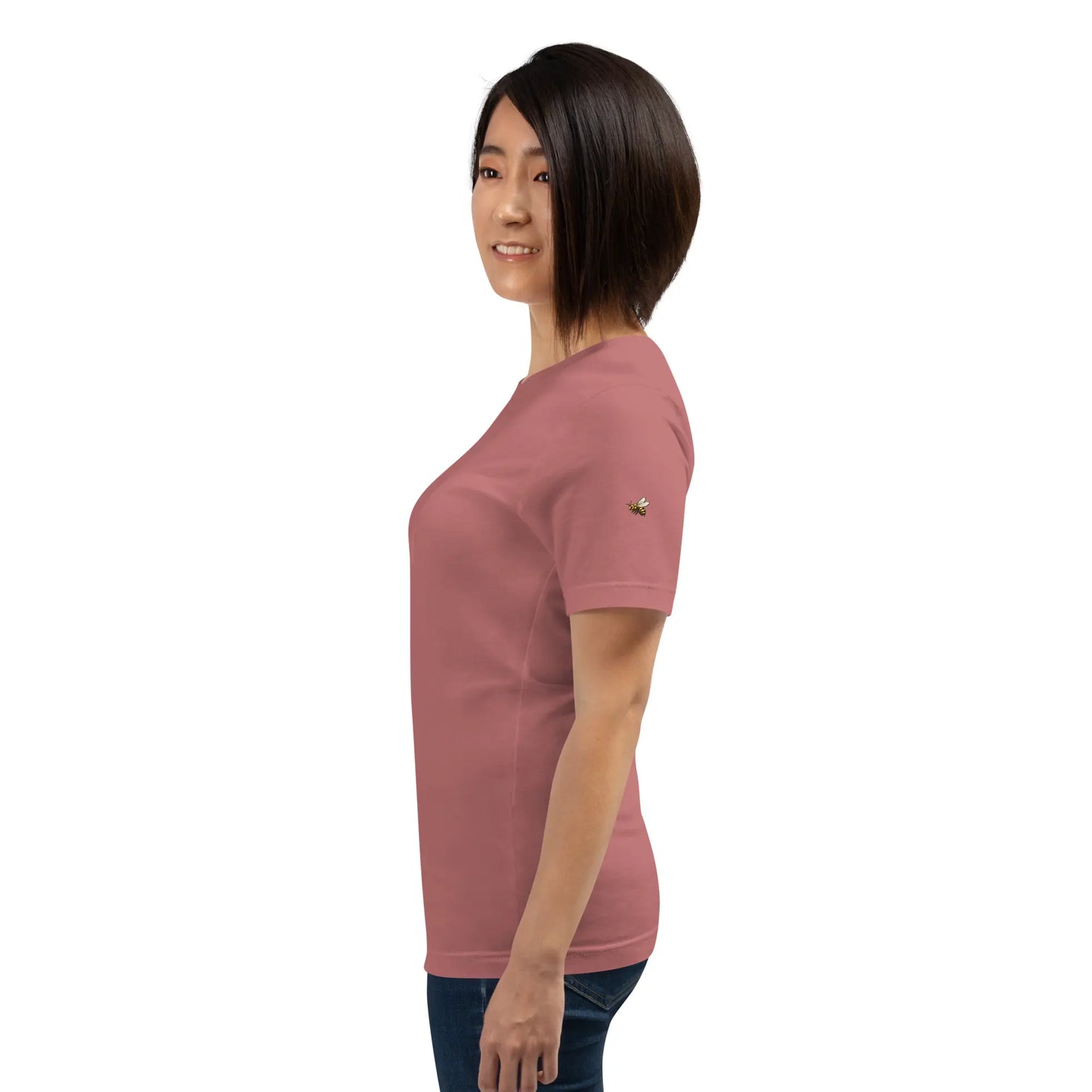 t-shirt coton femme homme basic porté côté coloris vieux rose foncé