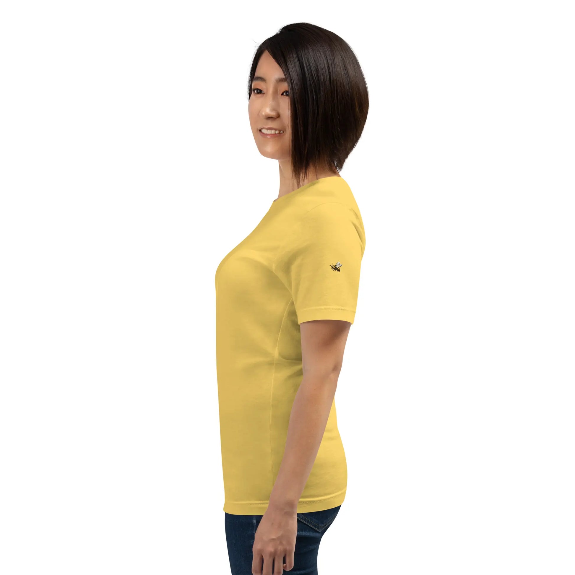 t-shirt coton femme homme basic porté côté coloris jaune pâle