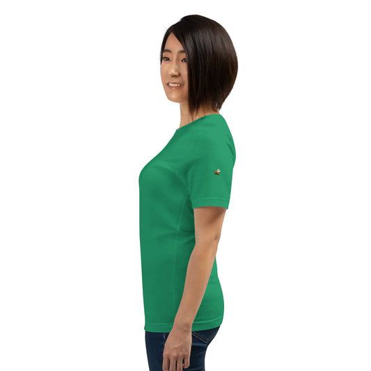 t-shirt coton femme homme basic porté côté coloris vert