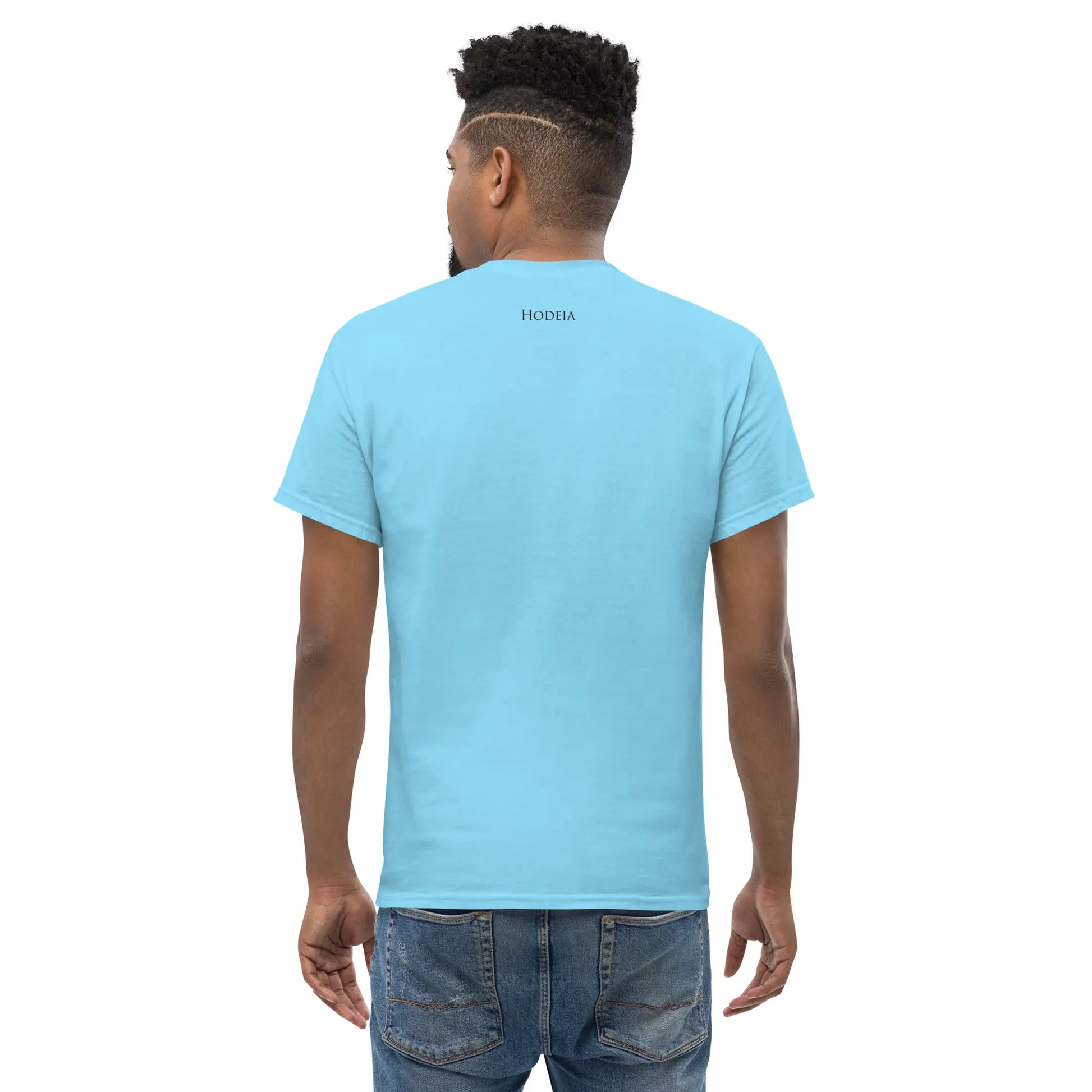t-shirt coton femme homme l'ermite porté dos coloris bleu ciel