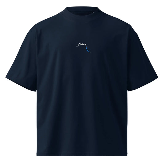 vue de face du t-shirt grande taille en coton bio brodé le pottolo coloris bleu marine