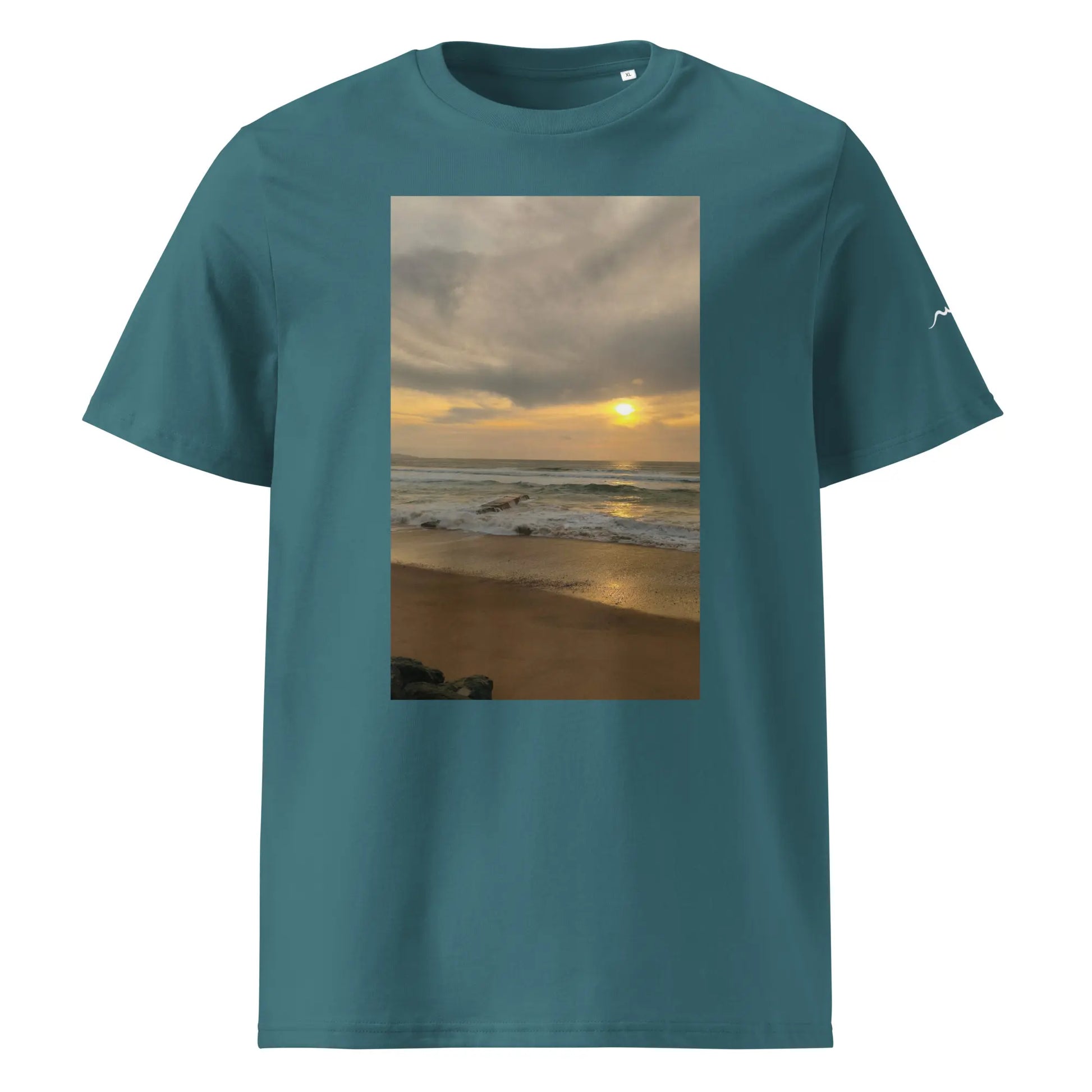 vue de face du t-shirt premium en coton bio bidart centre coloris bleu vert