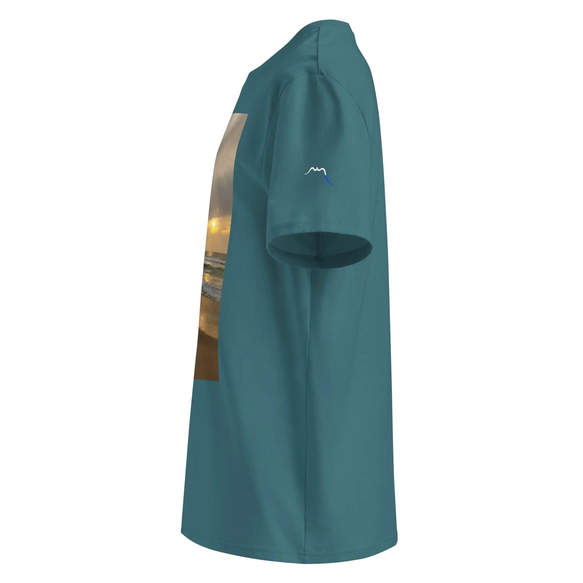 vue côté gauche du t-shirt premium en coton bio bidart centre coloris bleu vert