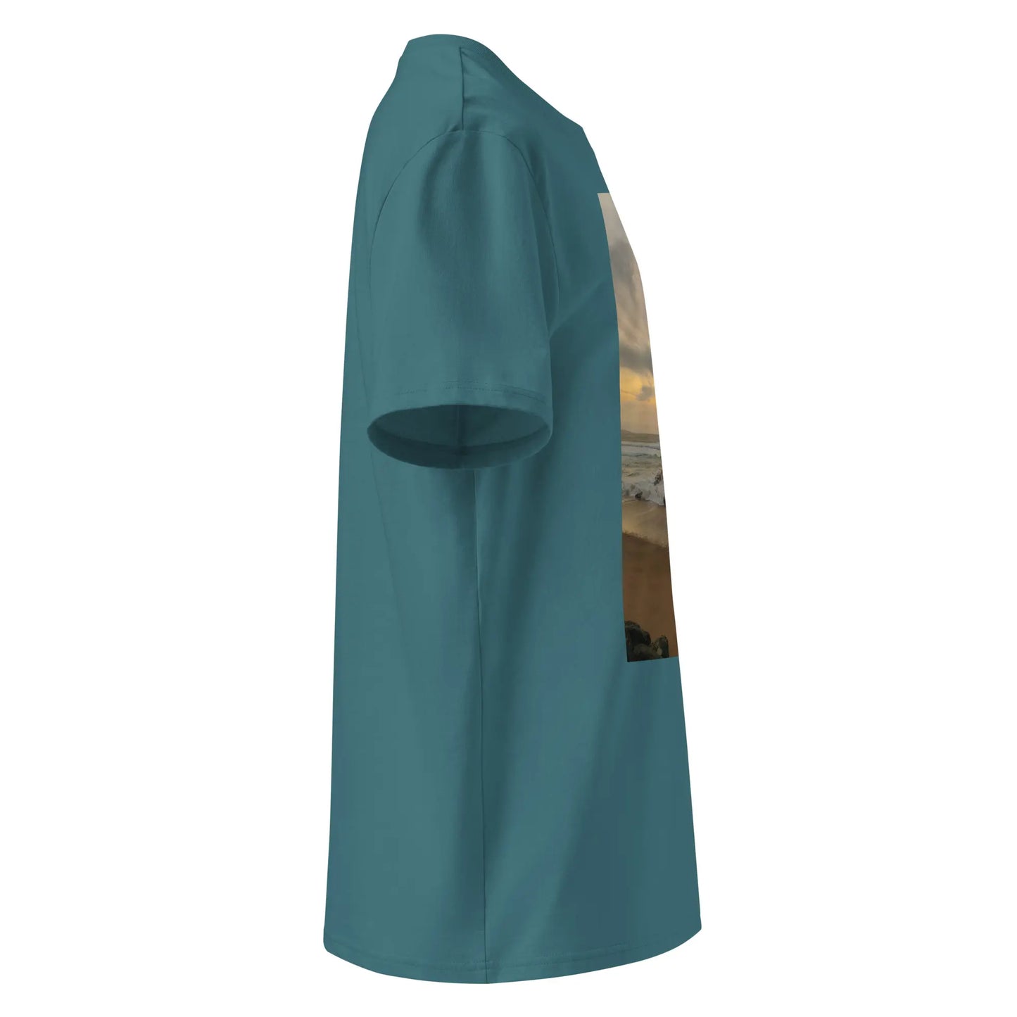 vue côté droit du t-shirt premium en coton bio bidart centre coloris bleu vert