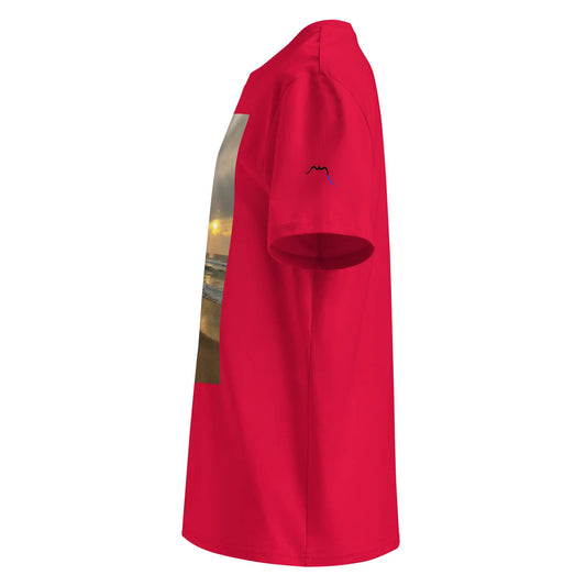 vue côté gauche du t-shirt premium en coton bio bidart centre coloris rouge