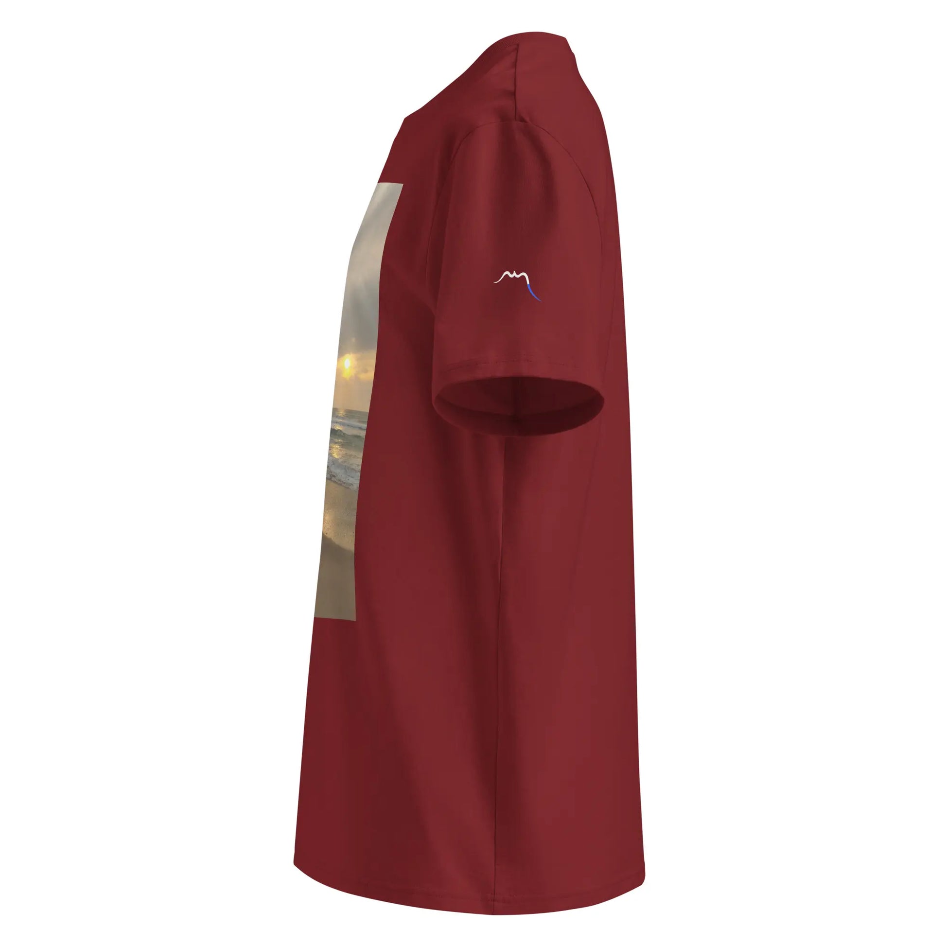vue côté gauche du t-shirt premium en coton bio bidart centre coloris rouge bordeaux