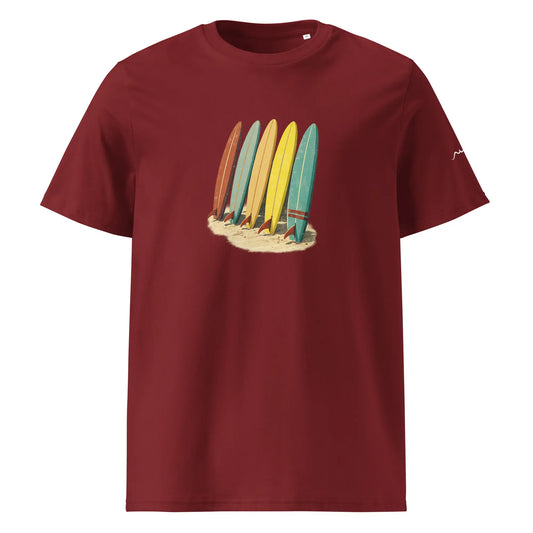 t-shirt premium coton bio femme homme longboard face coloris rouge bordeaux