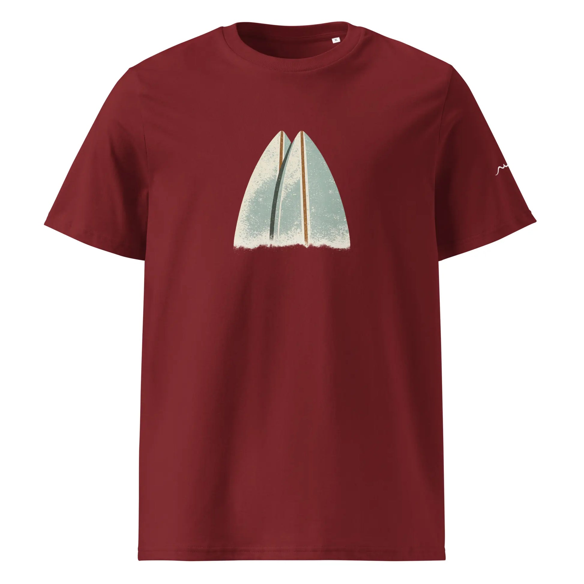t-shirt premium coton bio femme homme shortboard face coloris rouge bordeaux