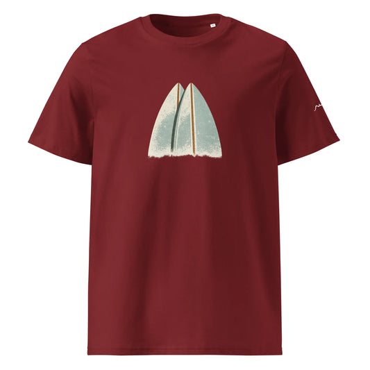 t-shirt premium coton bio femme homme shortboard face coloris rouge bordeaux