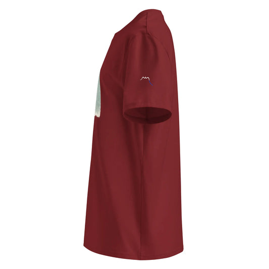 t-shirt premium coton bio femme homme shortboard côté coloris rouge bordeaux