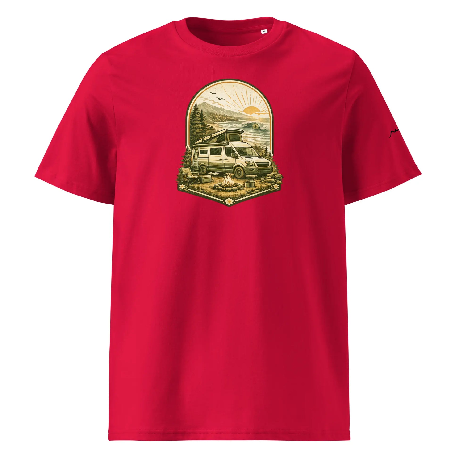 t-shirt premium coton bio femme homme vanlife face coloris rouge
