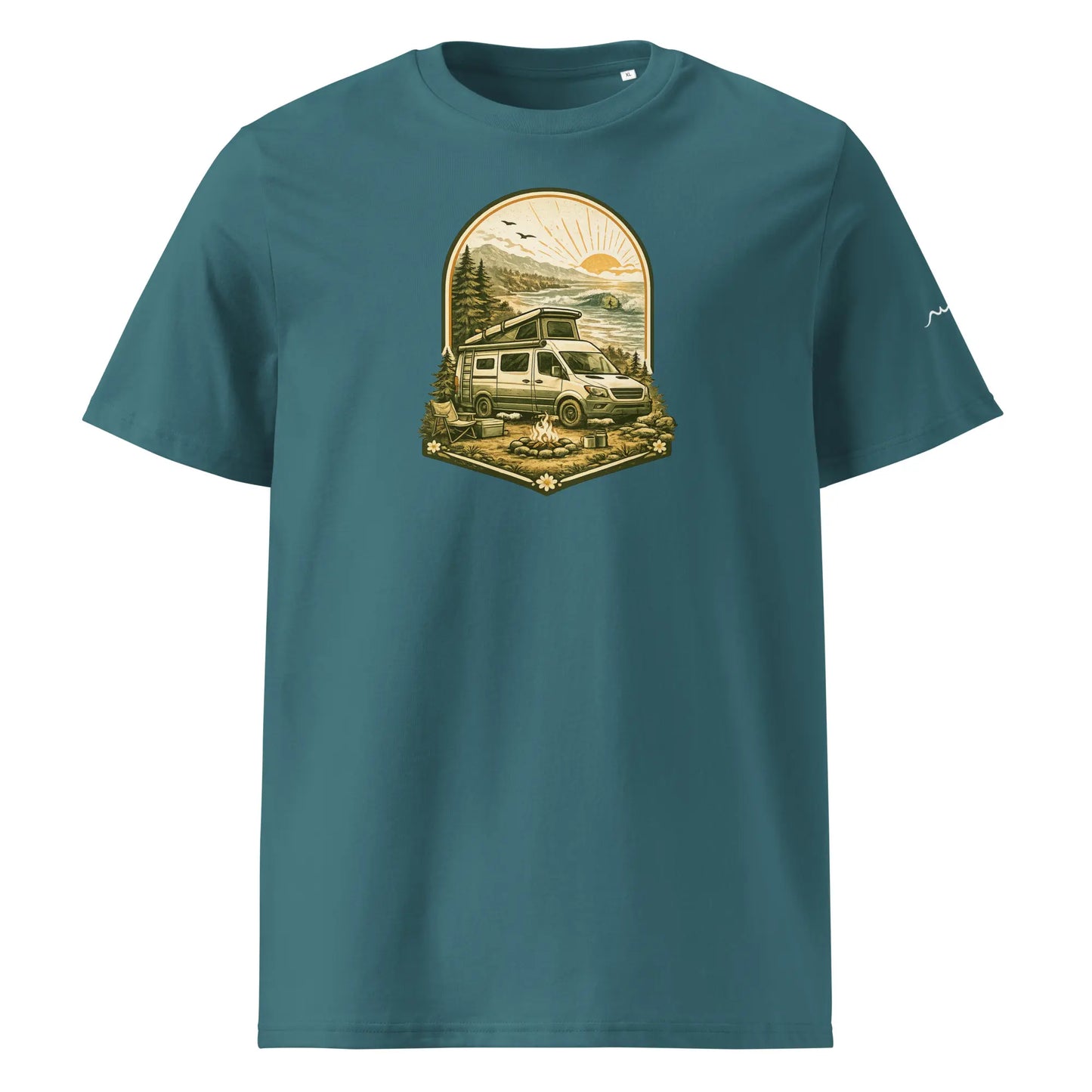 t-shirt premium coton bio femme homme vanlife face coloris bleu