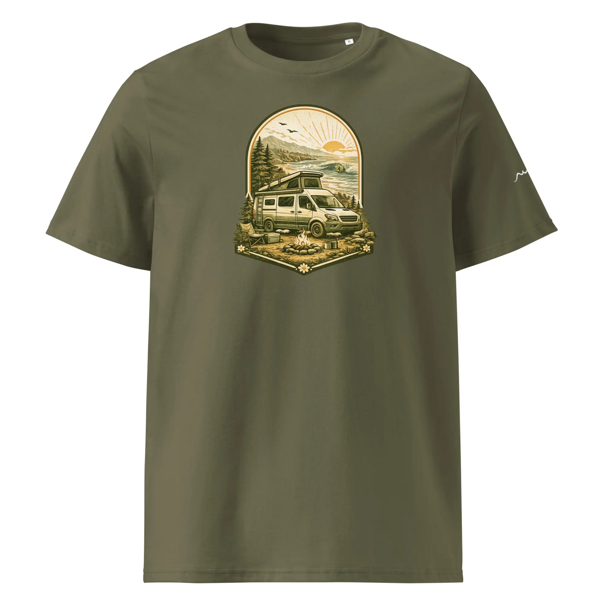 t-shirt premium coton bio femme homme vanlife face coloris vert kaki