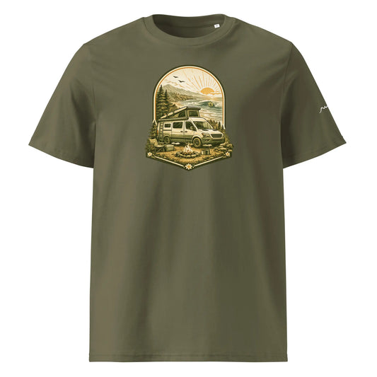 t-shirt premium coton bio femme homme vanlife face coloris vert kaki