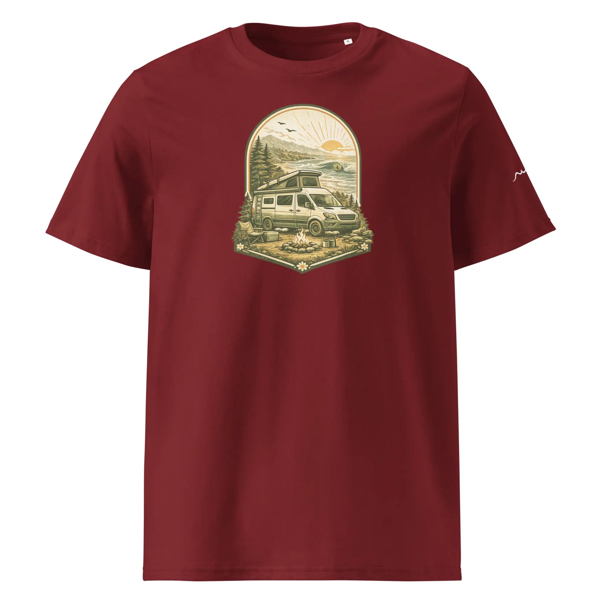 t-shirt premium coton bio femme homme vanlife face coloris rouge bordeaux
