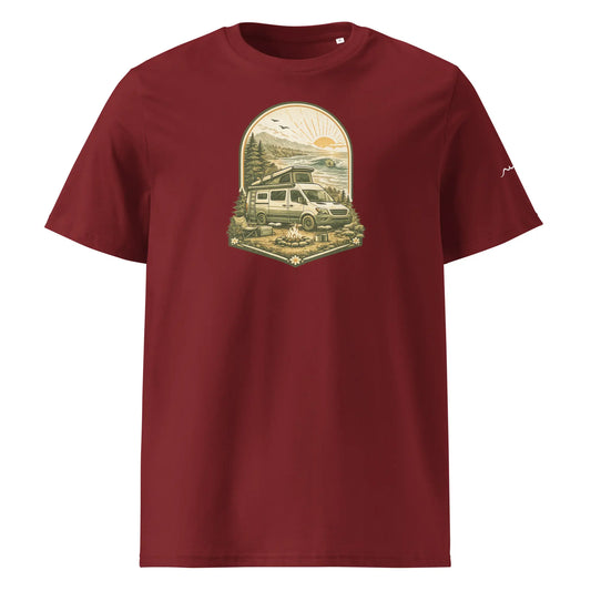 t-shirt premium coton bio femme homme vanlife face coloris rouge bordeaux