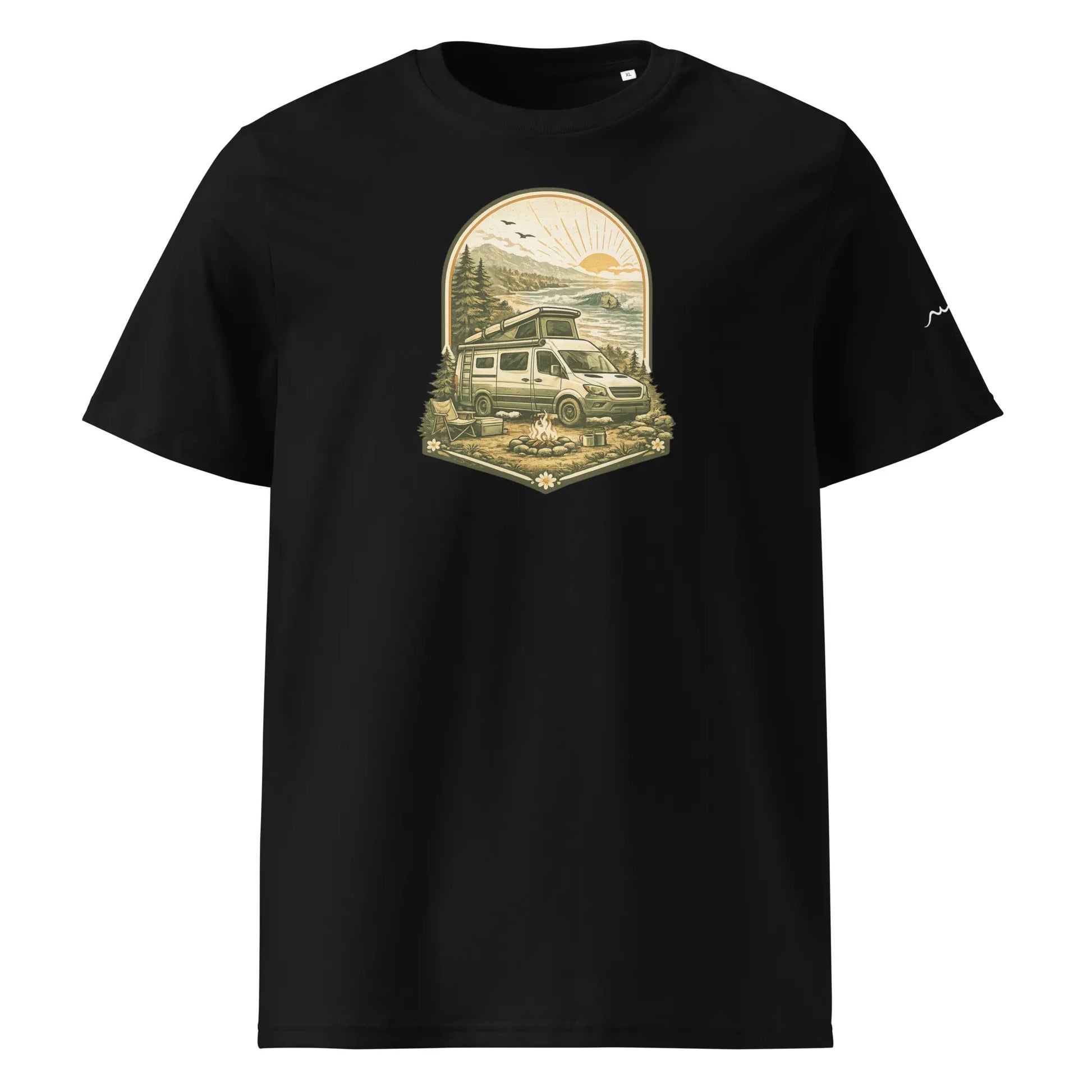 t-shirt premium coton bio femme homme vanlife face coloris noir