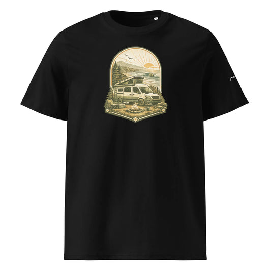 t-shirt premium coton bio femme homme vanlife face coloris noir