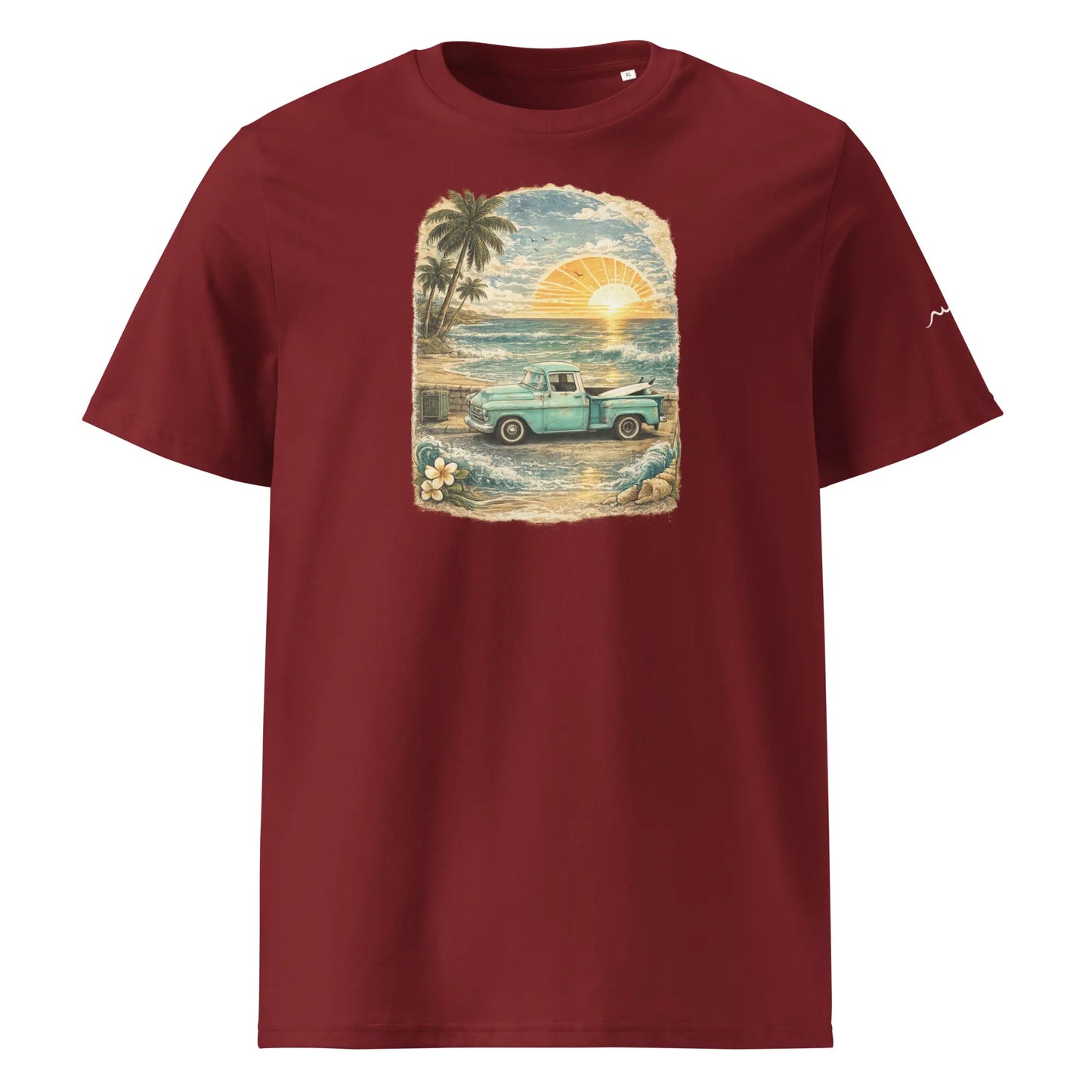 t-shirt premium coton bio femme homme vintage pickup face coloris rouge bordeaux