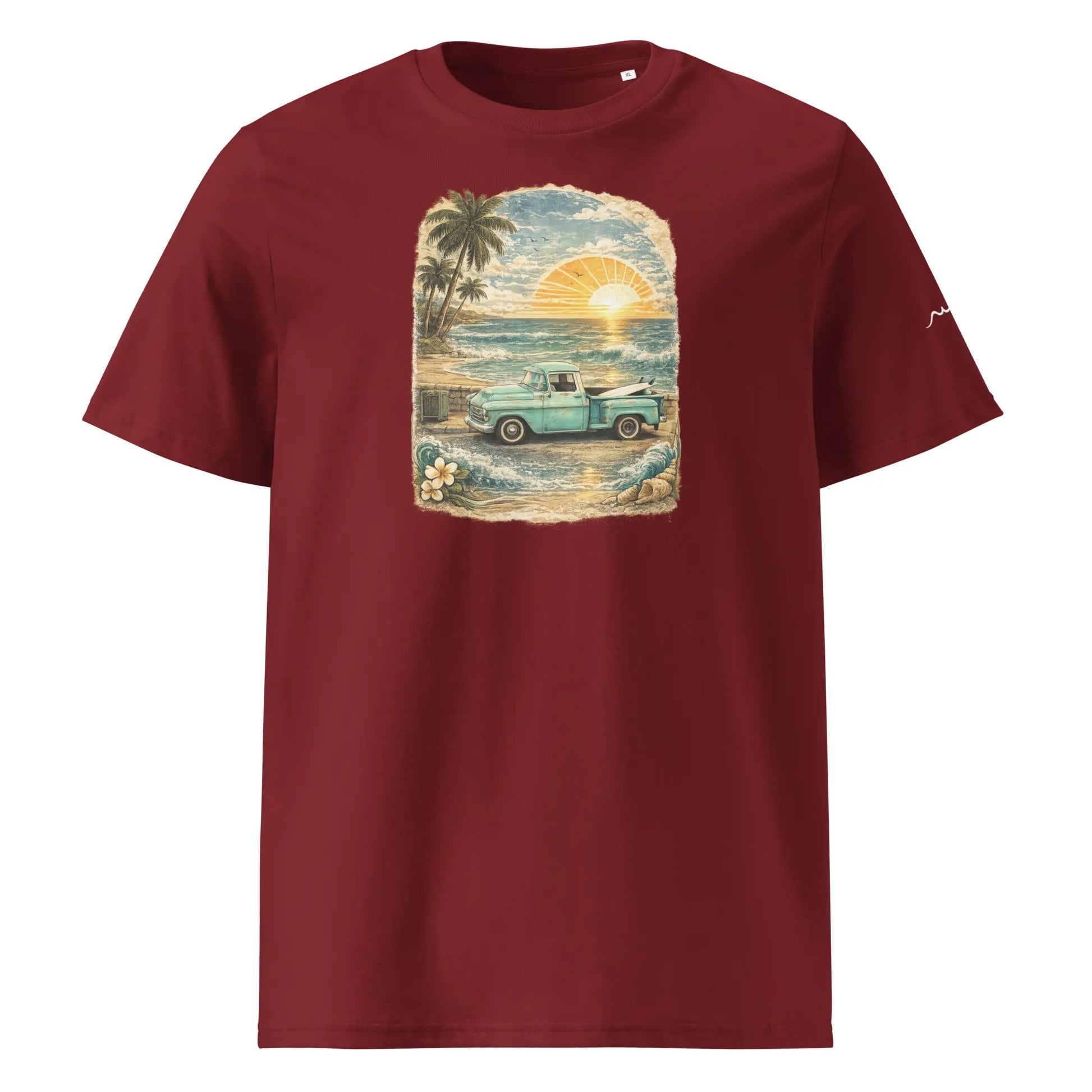 t-shirt premium coton bio femme homme vintage pickup face coloris rouge bordeaux