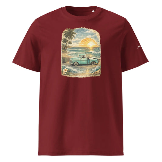 t-shirt premium coton bio femme homme vintage pickup face coloris rouge bordeaux