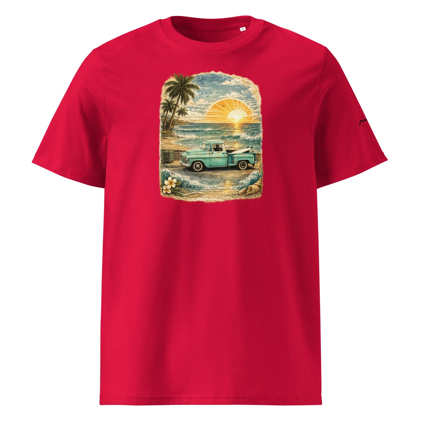 t-shirt premium coton bio femme homme vintage pickup face coloris rouge