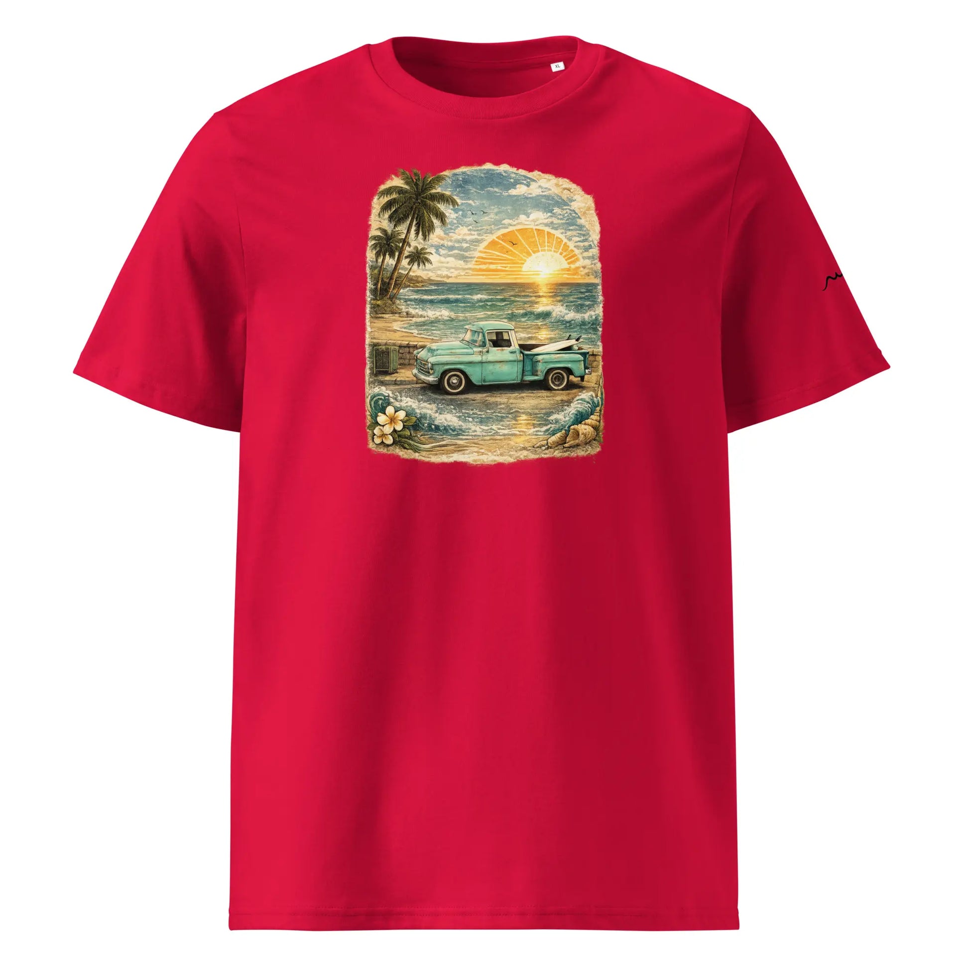 t-shirt premium coton bio femme homme vintage pickup face coloris rouge