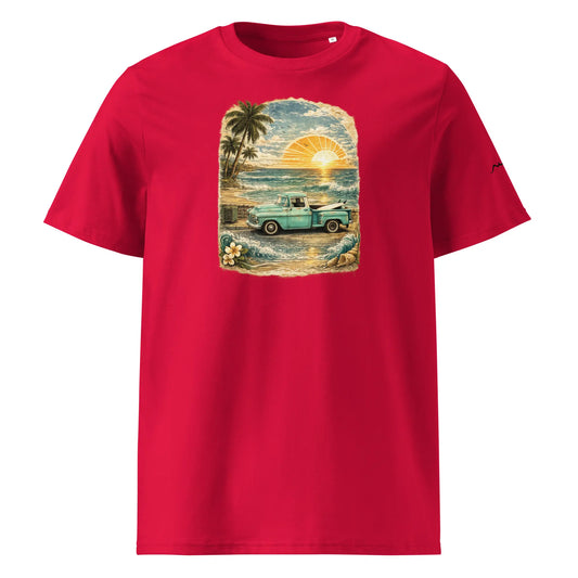 t-shirt premium coton bio femme homme vintage pickup face coloris rouge
