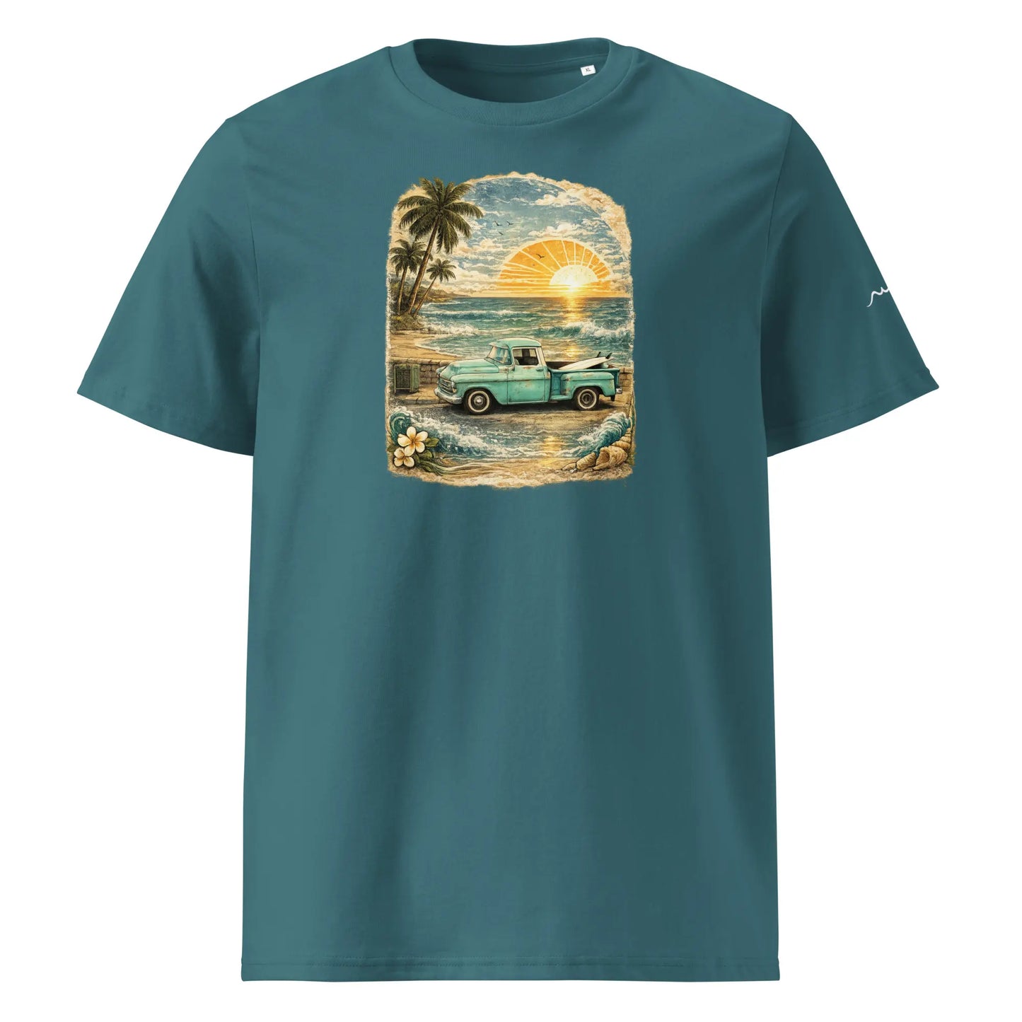 t-shirt premium coton bio femme homme vintage pickup face coloris bleu