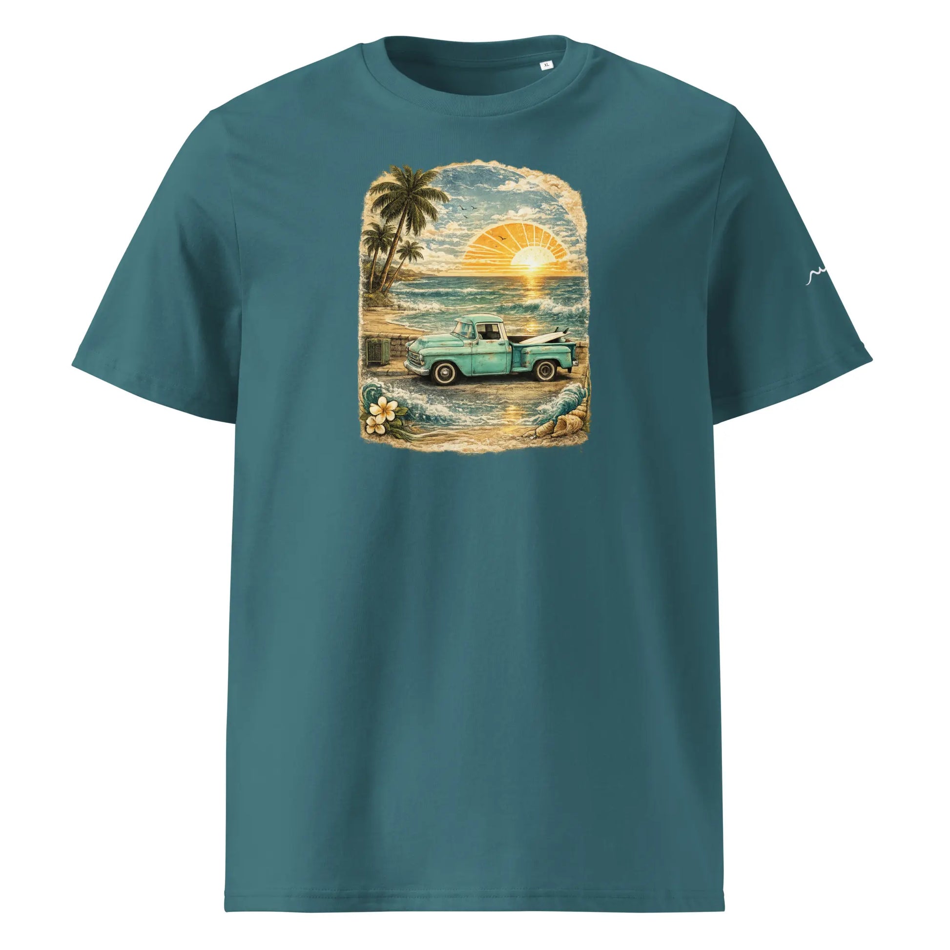t-shirt premium coton bio femme homme vintage pickup face coloris bleu