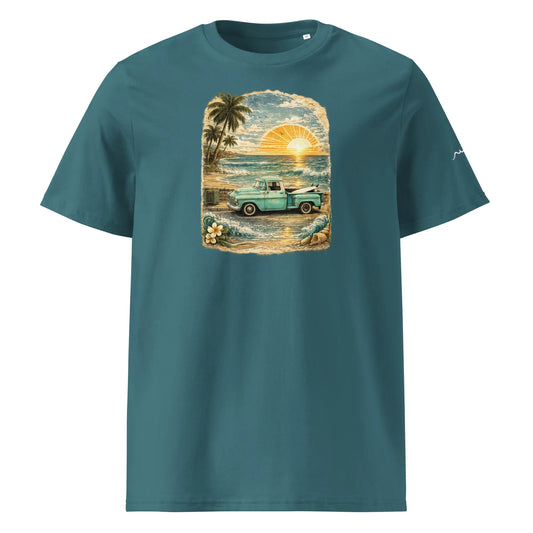 t-shirt premium coton bio femme homme vintage pickup face coloris bleu