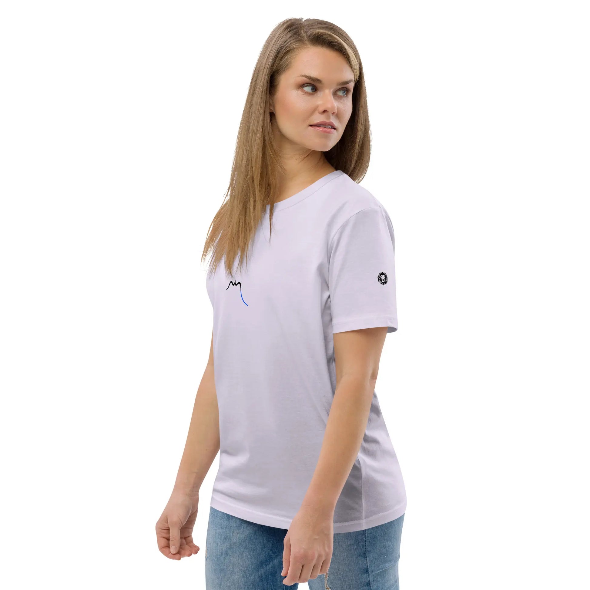 femme portant le t-shirt premium coton bio zk coloris mauve clair 