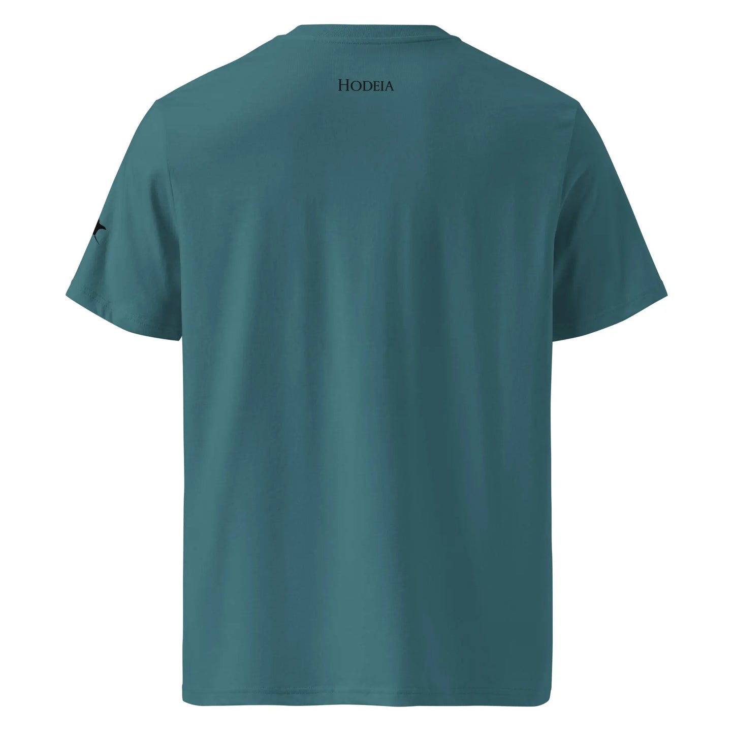 vue de dos du t-shirt premium en coton bio manta coloris bleu vert