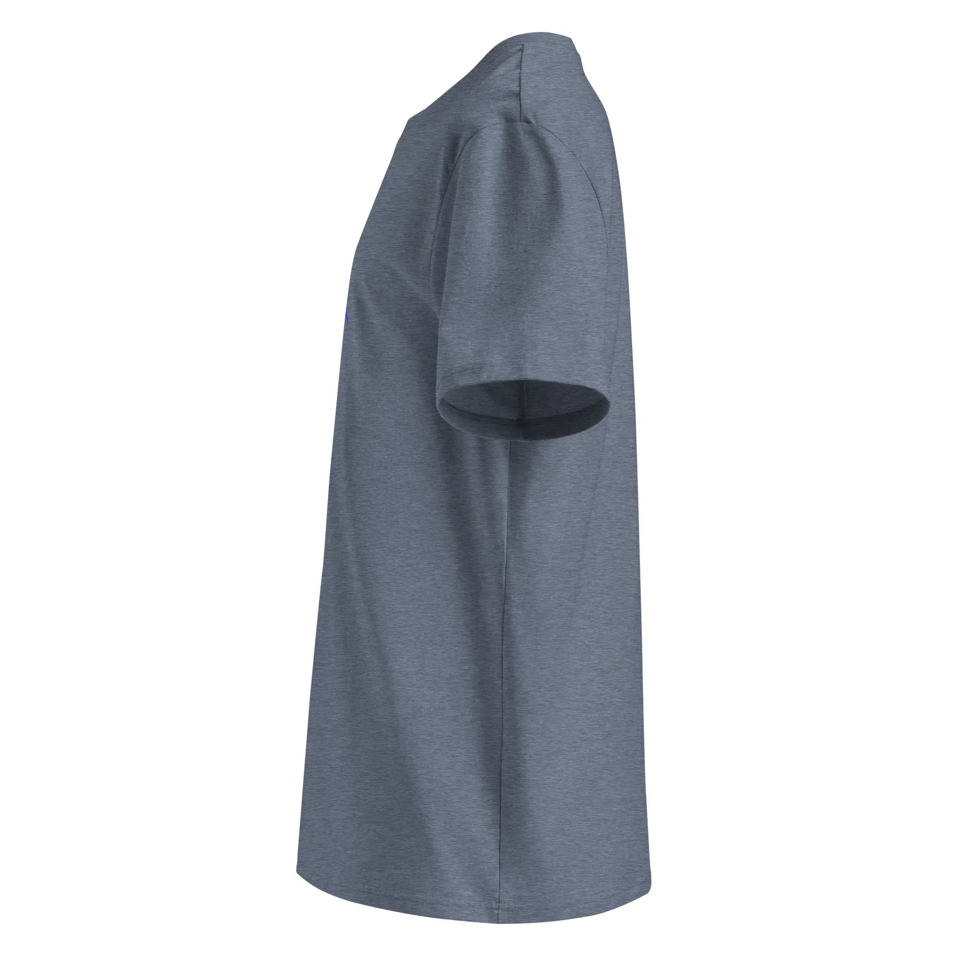 vue du côté gauche du t-shirt premium en coton bio zéro coloris gris bleu