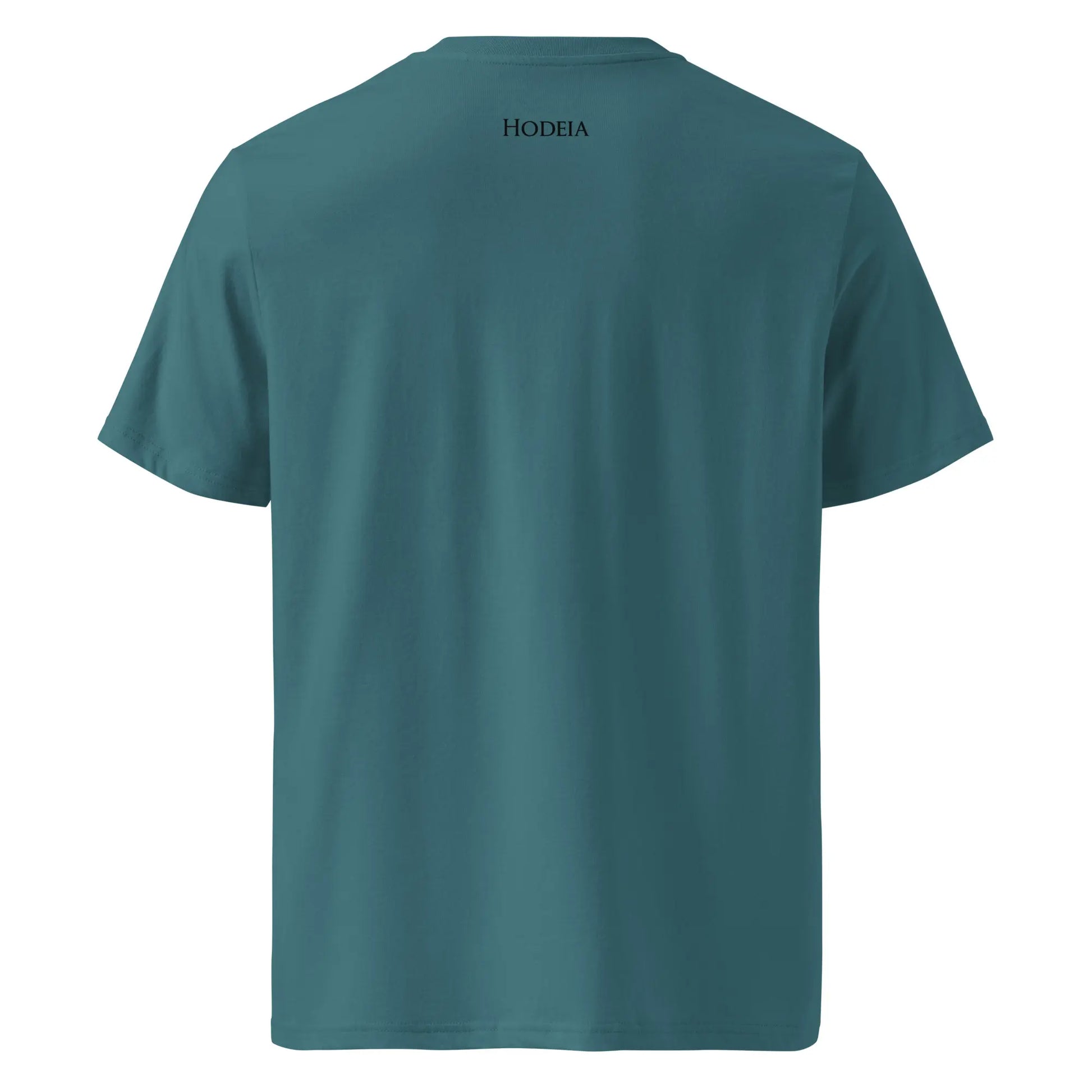 vue de dos du t-shirt premium en coton bio zéro coloris bleu vert